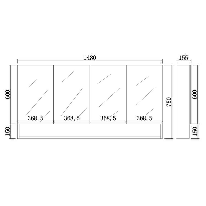 Riva 1500 Shaving Cabinet With Undershelf - Acqua Bathrooms