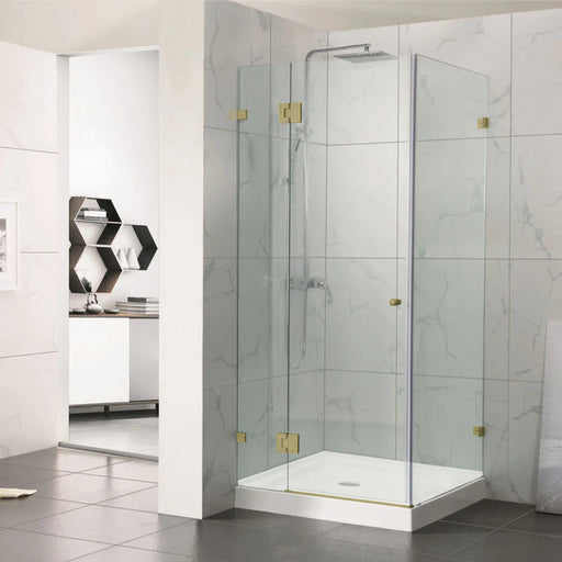 Rectangular Brushed Gold Frameless Corner Shower Screen - Acqua Bathrooms