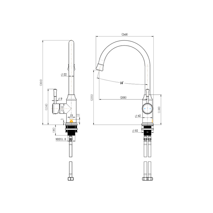 Montpellier Brushed Bronze High Rise Kitchen Mixer - Acqua Bathrooms