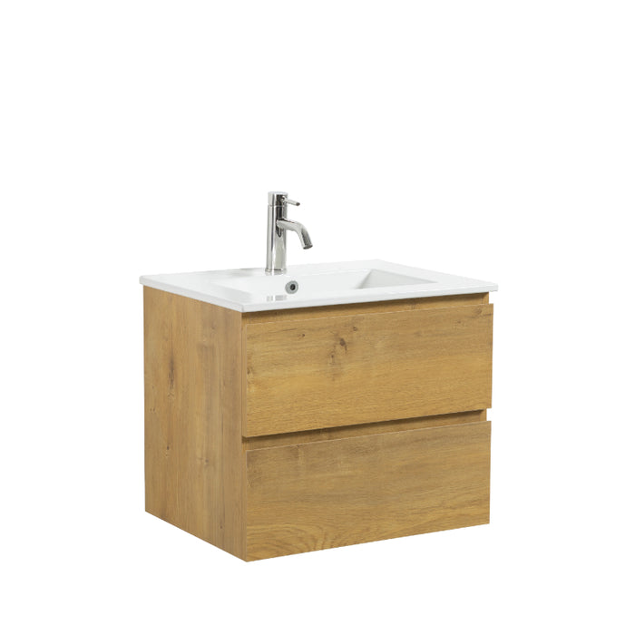 Avia 600mm Fine Oak Wall Hung Vanity With Ceramic Top | Indulge® - Acqua Bathrooms