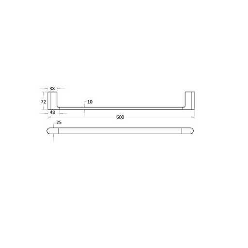 Flores 600 Brushed Nickel Single Towel Rail - Acqua Bathrooms