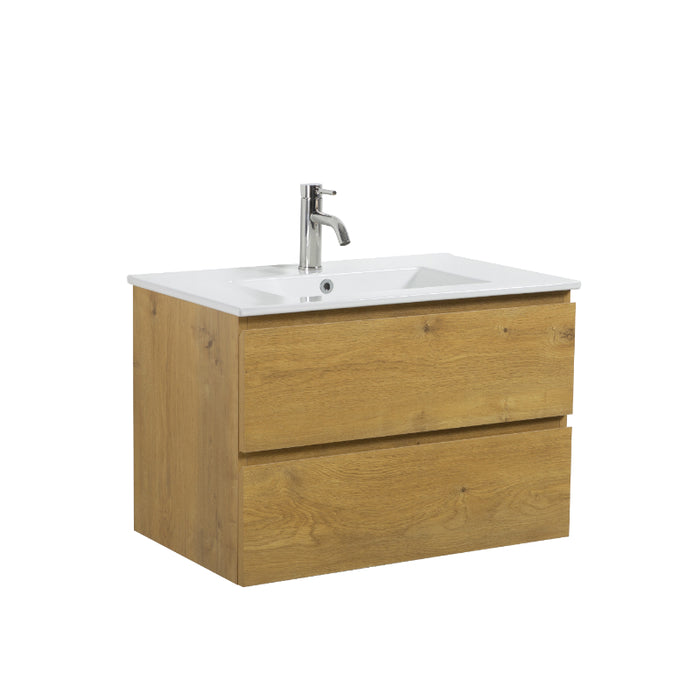 Avia 750mm Fine Oak Wall Hung Vanity With Ceramic Top | Indulge® - Acqua Bathrooms