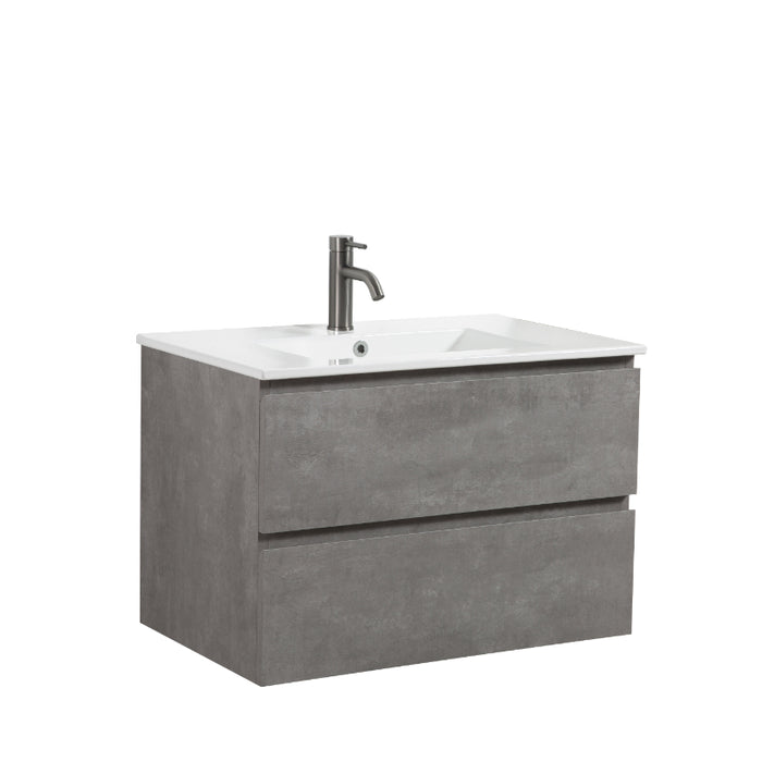 Avia 750mm Grey Ash Wall Hung Vanity With Ceramic Top | Indulge® - Acqua Bathrooms