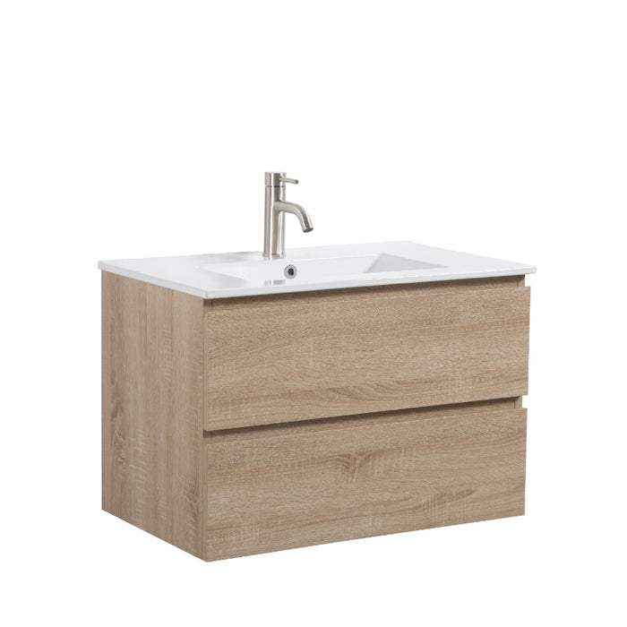 Avia 750mm White Oak Wall Hung Vanity With Ceramic Top | Indulge® - Acqua Bathrooms