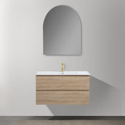 Avia 900mm White Oak Wall Hung Vanity With Ceramic Top | Indulge® - Acqua Bathrooms