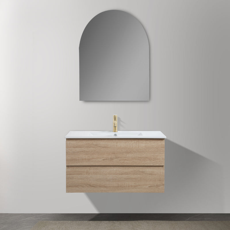 Avia 900mm White Oak Wall Hung Vanity With Ceramic Top | Indulge® - Acqua Bathrooms