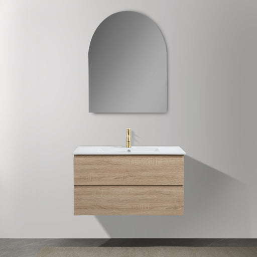 Avia 900mm White Oak Wall Hung Vanity With Ceramic Top | Indulge® - Acqua Bathrooms
