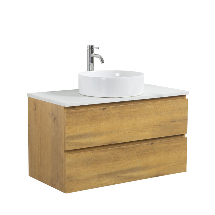 Avia 900mm Fine Oak Wall Hung Vanity With Stone Top | Indulge® - Acqua Bathrooms