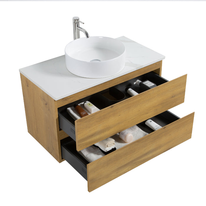 Avia 900mm Fine Oak Wall Hung Vanity With Stone Top | Indulge® - Acqua Bathrooms