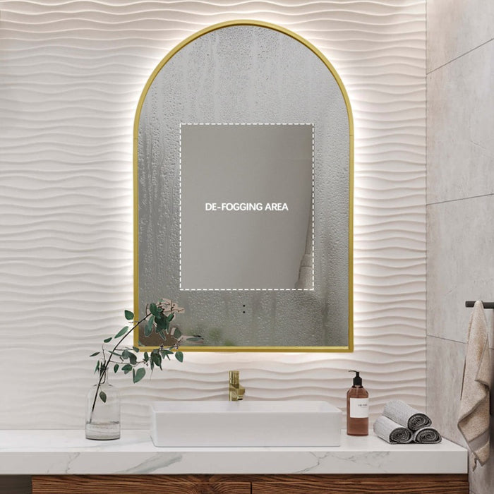 Indulge | Arched Touchless Back-Lit Brushed Gold LED Mirror - Three Light Temperatures - Acqua Bathrooms