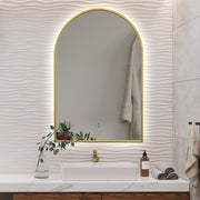 Indulge | Arched Touchless Back-Lit Brushed Gold LED Mirror - Three Light Temperatures - Acqua Bathrooms