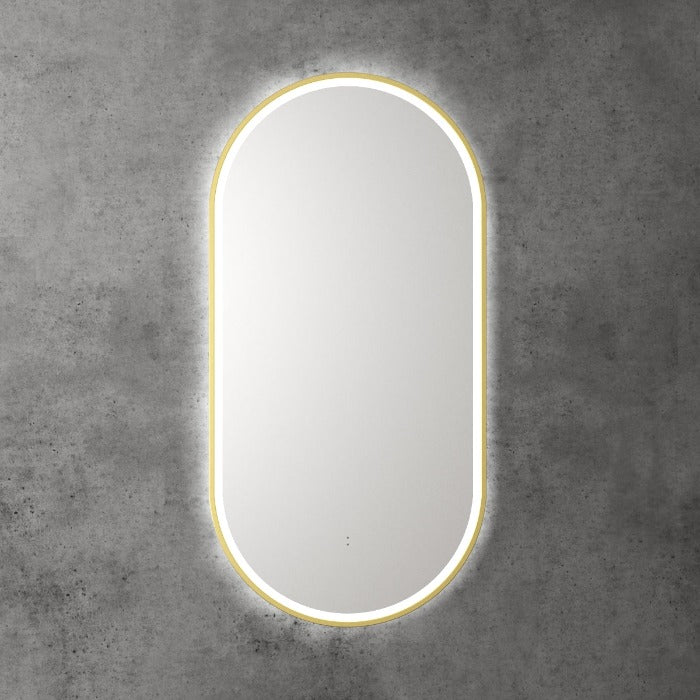 Aulic | Beau Brushed Gold Touchless Oval LED Mirror - Three Dimmable Colours - Acqua Bathrooms
