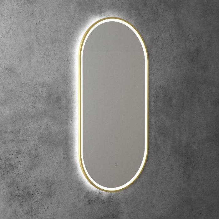 Aulic | Beau Brushed Gold Touchless Oval LED Mirror - Three Dimmable Colours - Acqua Bathrooms