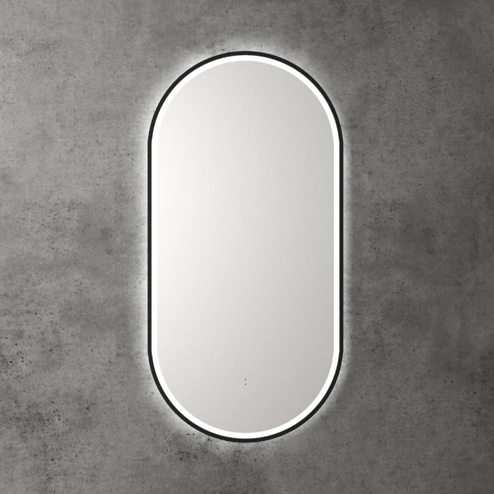 Aulic | Beau Monde Matte Black Touchless Oval LED Mirror - Three Dimmable Colours - Acqua Bathrooms