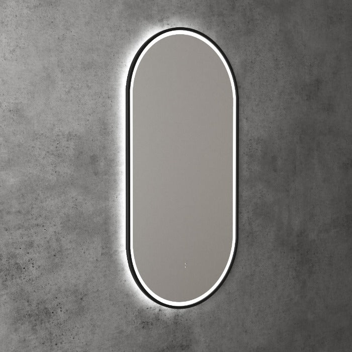 Aulic | Beau Monde Matte Black Touchless Oval LED Mirror - Three Dimmable Colours - Acqua Bathrooms