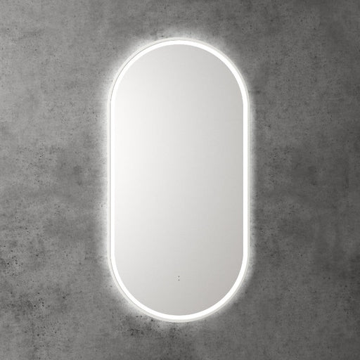 Aulic | Beau Monde Matte White Touchless Oval LED Mirror - Three Dimmable Colours - Acqua Bathrooms