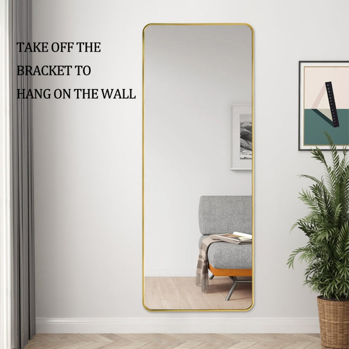 Indulge | Curva 600 x 1600mm Freestanding Brushed Gold Framed Mirror - Acqua Bathrooms