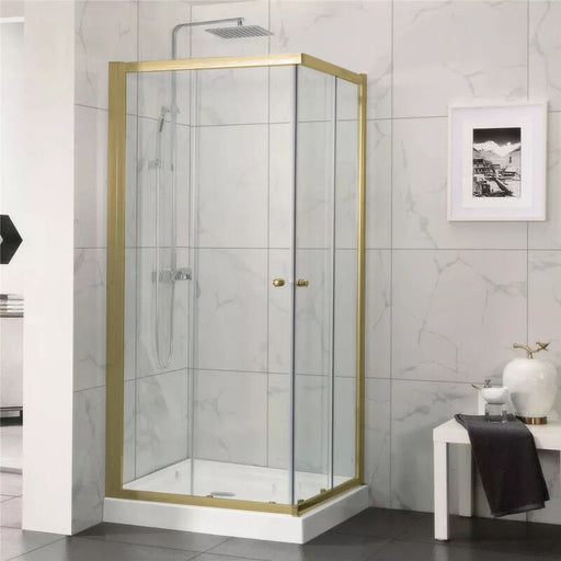 Brushed Gold Square Corner Sliding Shower Screen - Acqua Bathrooms