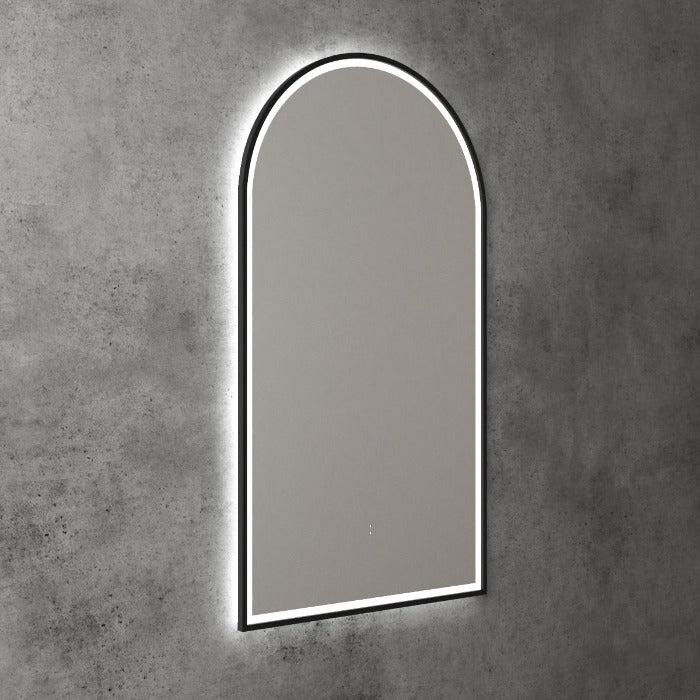Aulic | Canterbury Matte Black Touchless Arched LED Mirror - Three Dimmable Colours - Acqua Bathrooms
