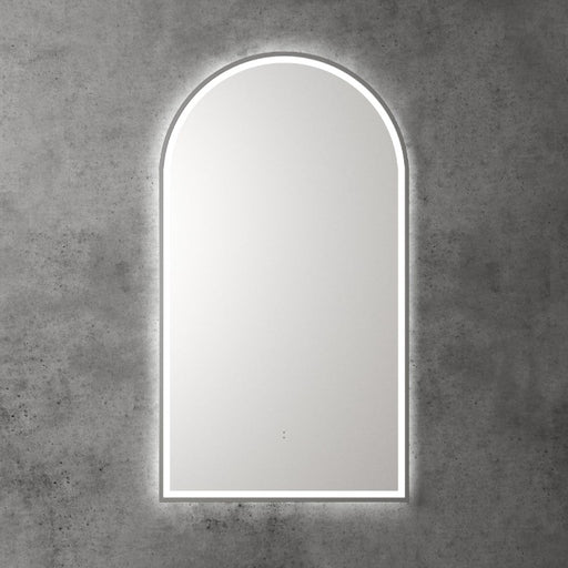 Aulic | Canterbury Brushed Nickel Touchless Arched LED Mirror - Three Dimmable Colours - Acqua Bathrooms