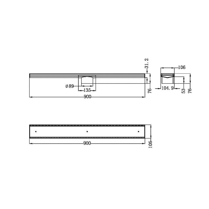 Nero | Gun Metal 900mm Linear Tile Insert 89mm Outlet - Acqua Bathrooms