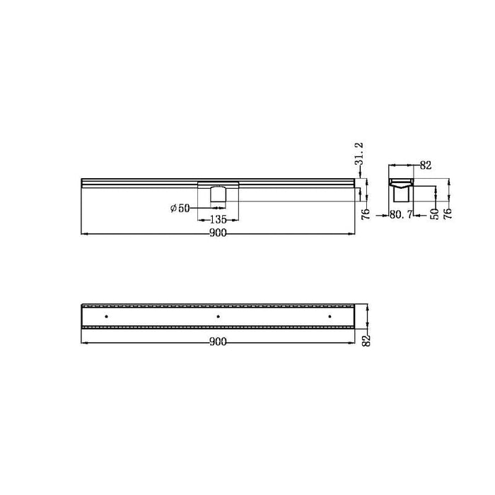Nero | Gun Metal 900mm Linear Tile Insert 50mm Outlet - Acqua Bathrooms
