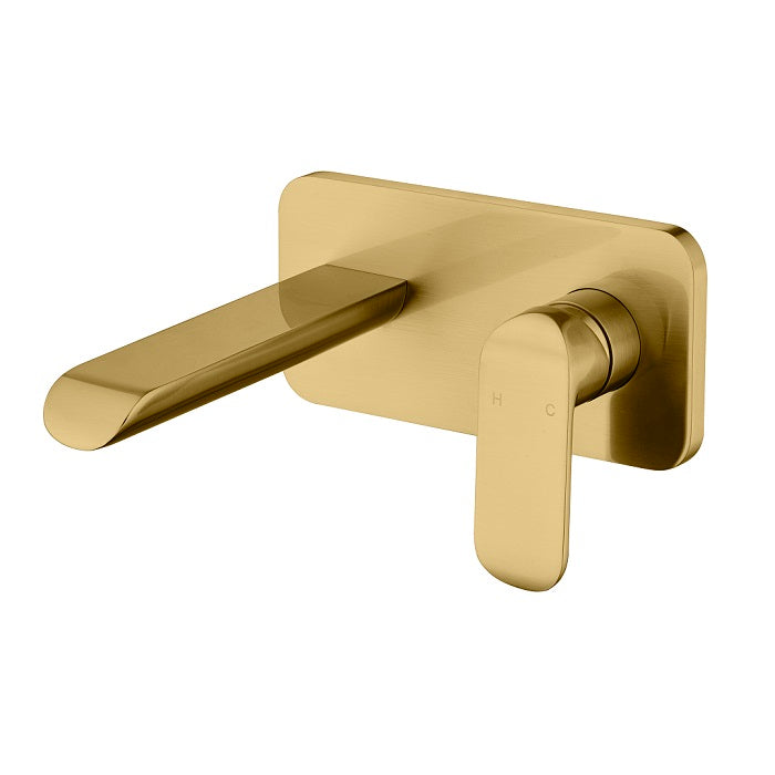 Ikon Kara Brushed Gold Wall Basin Mixer/Bath Spout - Acqua Bathrooms