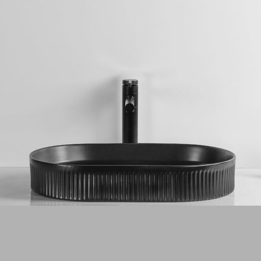 Infinity | Fluted Matte Black Oval Above Counter Basin - Acqua Bathrooms