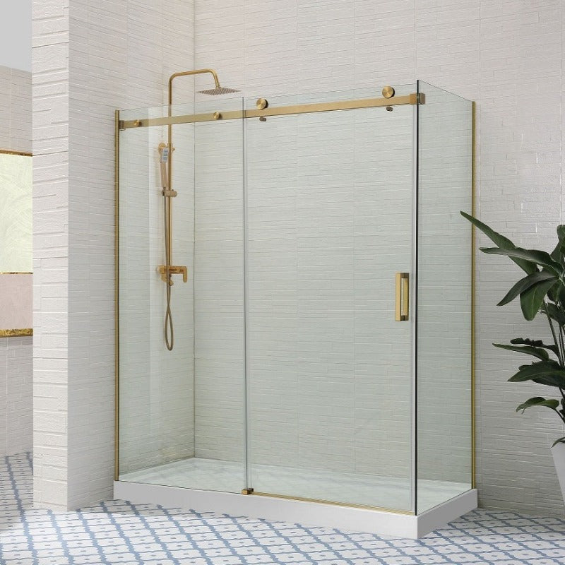 Brushed Gold Square Frameless Sliding Adjustable Shower Screen - Acqua Bathrooms