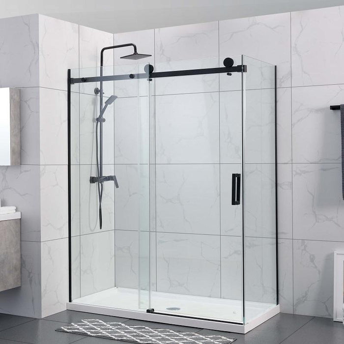 Black Square Frameless Sliding Adjustable Shower Screen - Acqua Bathrooms
