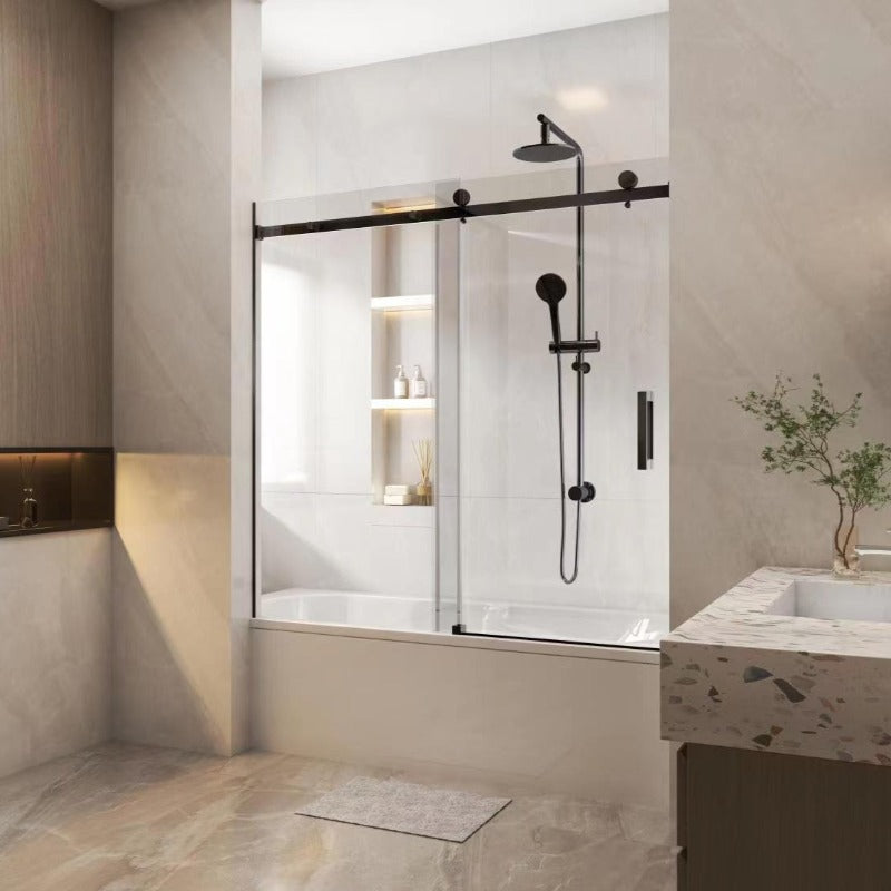 Frameless Adjustable Over Bath Wall to Wall Sliding Shower Screen
