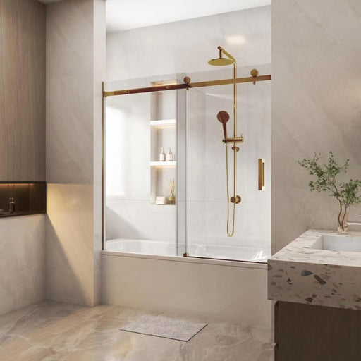 Frameless Adjustable Over Bath Wall to Wall Sliding Shower Screen - Acqua Bathrooms