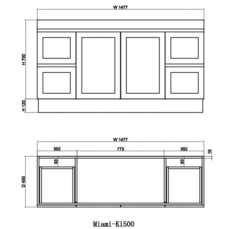 Miami 1500 Double Matte White Vanity With Kickboard - Acqua Bathrooms