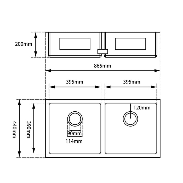 865 x 440 x 190 mm Kitchen Sink - Acqua Bathrooms