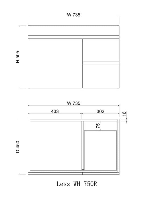 Noah 750 mm Wall Hung Vanity - Acqua Bathrooms