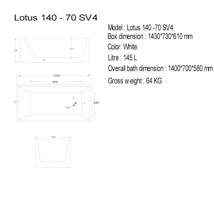 1400 mm Square Multi-fit Freestanding Bath Tub - Acqua Bathrooms
