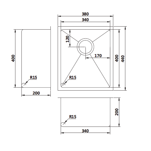 440 x 380 x 200 mm Gold Kitchen Sink - Acqua Bathrooms