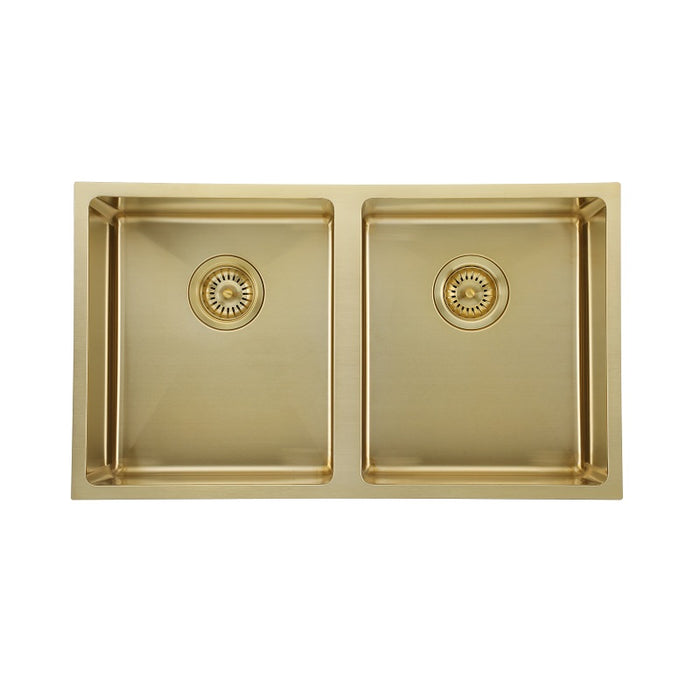 770 x 440 x 200 Brushed Gold Double Kitchen Sink - Acqua Bathrooms