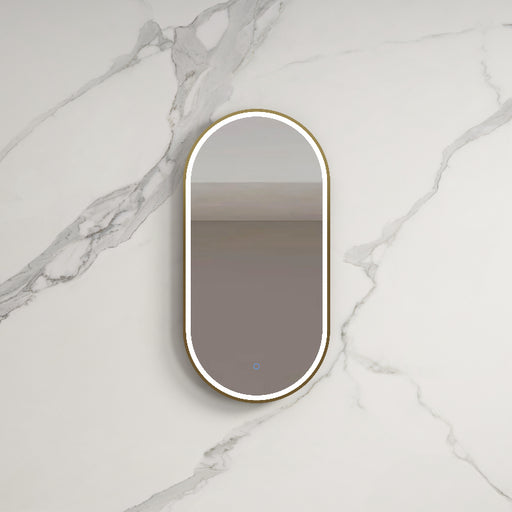 Metro | Oval Brushed Gold Framed LED Mirror - Three Light Temperatures - Acqua Bathrooms
