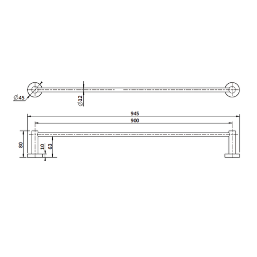 Mirage  Black 900 mm Single Towel Rail - Acqua Bathrooms