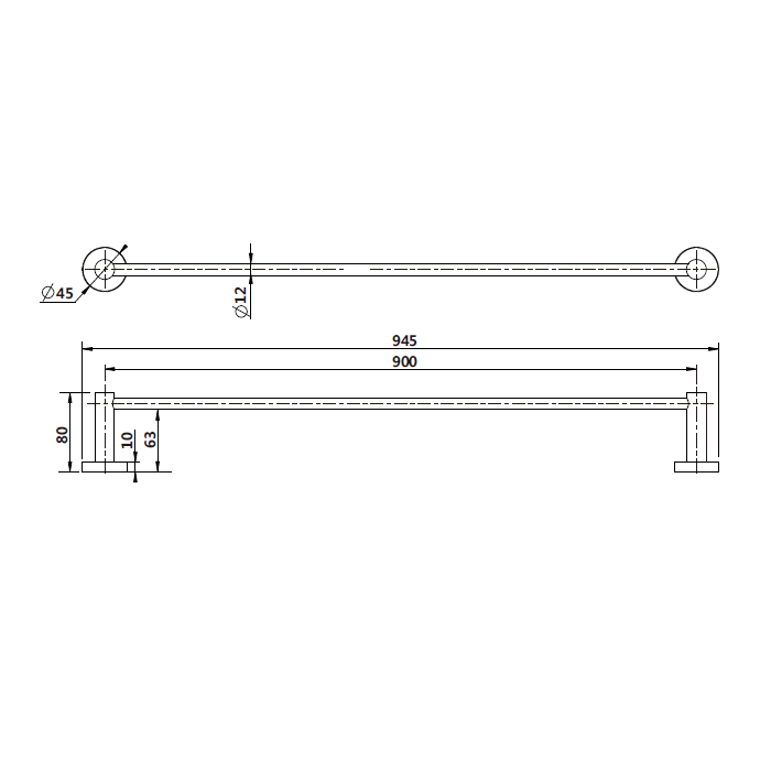 Mirage  Black 900 mm Single Towel Rail - Acqua Bathrooms
