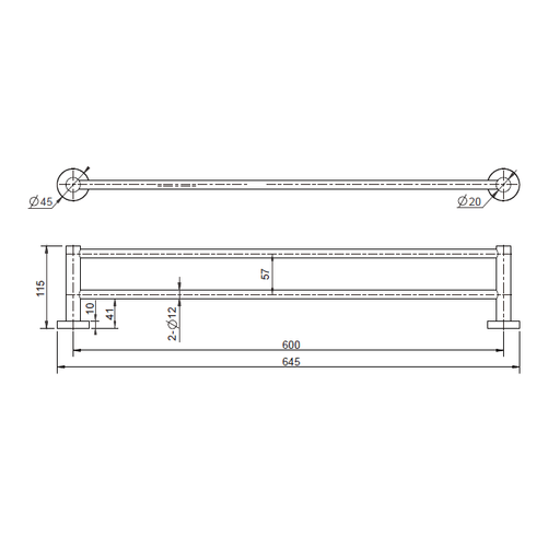 Mirage Black 600 mm Double Towel Rail - Acqua Bathrooms