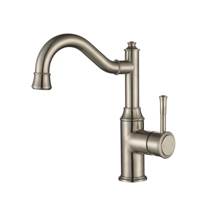 Montpellier Brushed Nickel High Rise Basin Mixer - Acqua Bathrooms