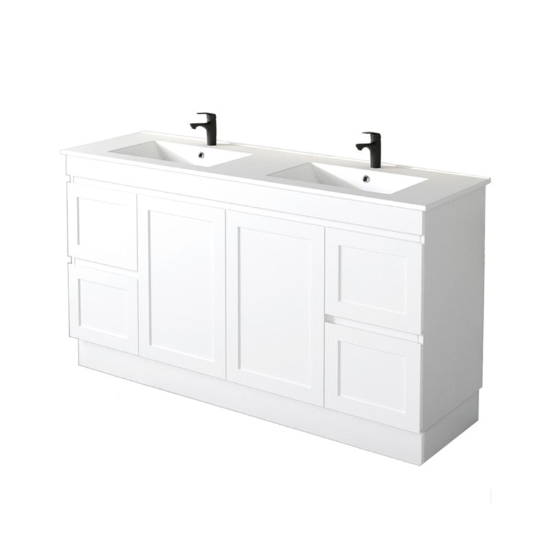 Miami 1500 Double Matte White Vanity With Kickboard - Acqua Bathrooms