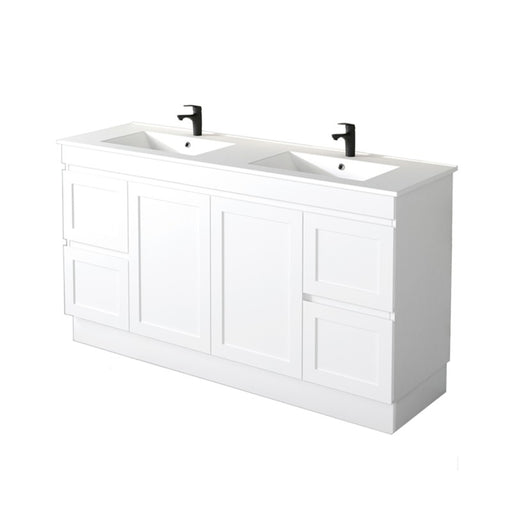 Miami 1500 Double Matte White Vanity With Kickboard - Acqua Bathrooms