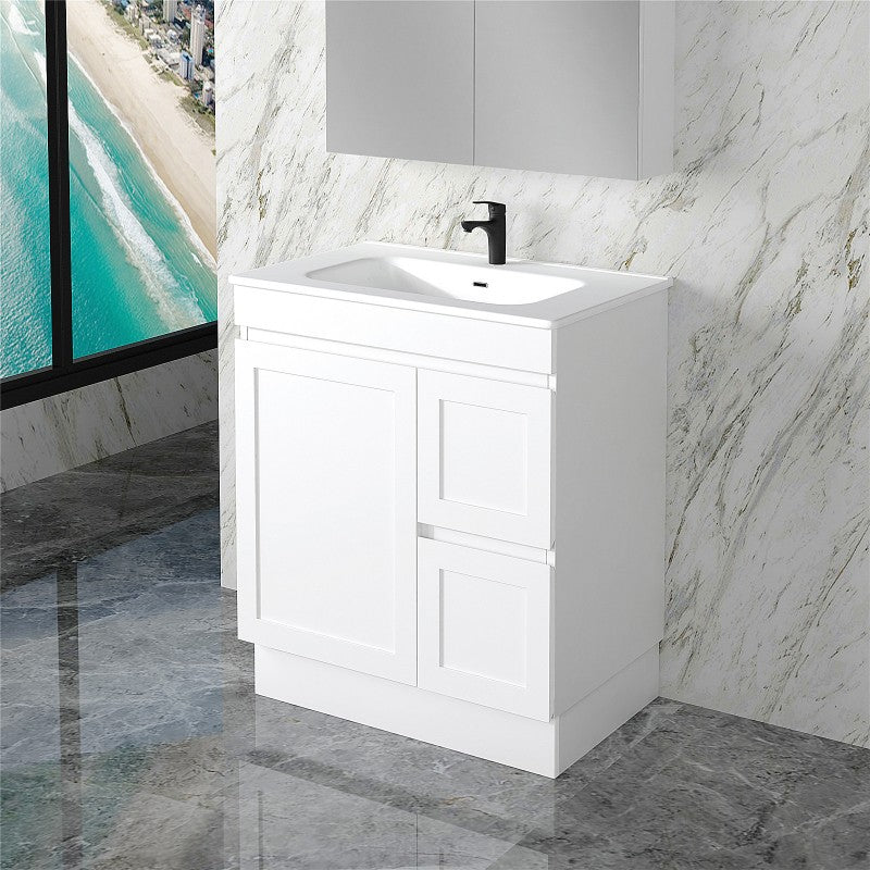 Miami 750 Matte White Vanity With Kickboard - Right Hand Drawers ...
