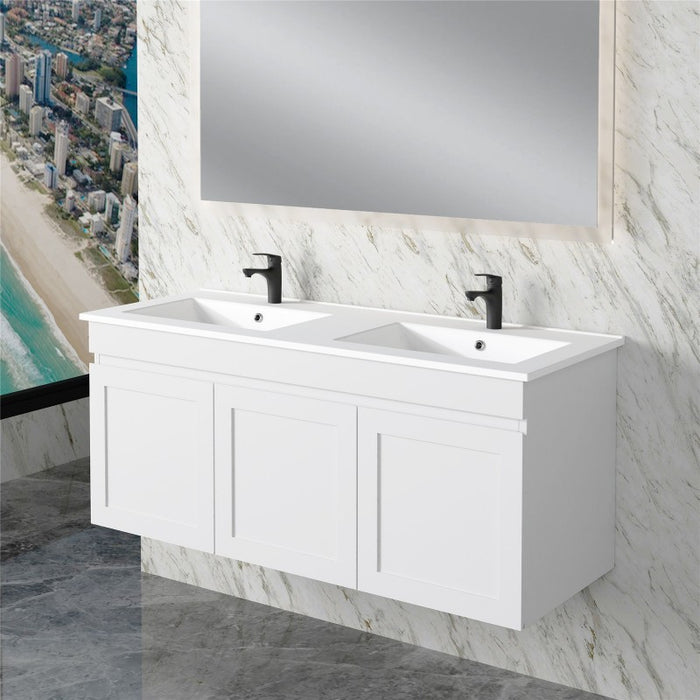 Miami 1200 Double Matte White Wall Hung Vanity - Acqua Bathrooms