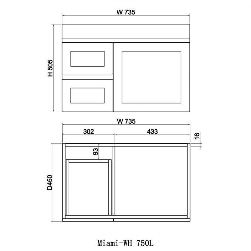 Miami 750 Matte White Wall Hung Vanity - Acqua Bathrooms