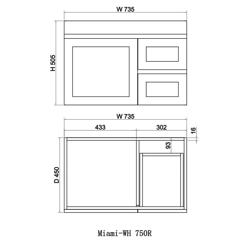 Miami 750 Matte White Wall Hung Vanity - Acqua Bathrooms