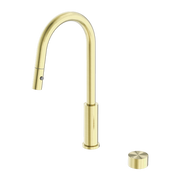 Nero | Kara Progressive Brushed Gold Pull Out Kitchen Mixer - Acqua Bathrooms